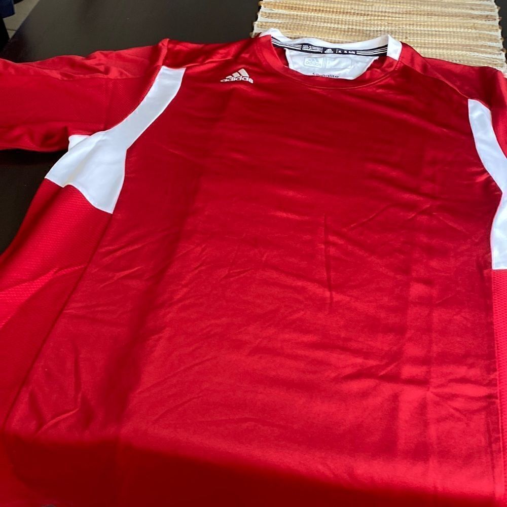 EUC Adidas Climalite red/wht s/s tee size XL